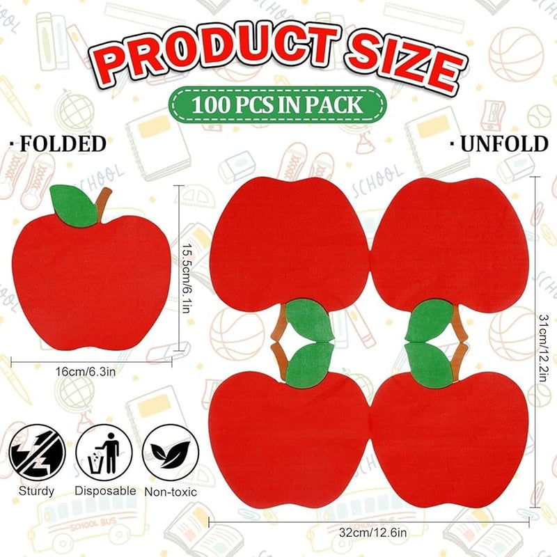 100 قطعة من مناديل المدرسة الناعمة بتصميم التفاح لتزيين طاولة حفلات العطلات وأعياد الميلاد - Image 5